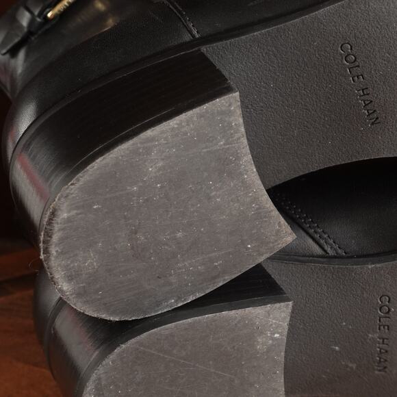 Cole Haan Boots Womens SZ 7B BLK Haidyn Leather Ankle Zip Classic Block Heeled - Picture 12 of 16